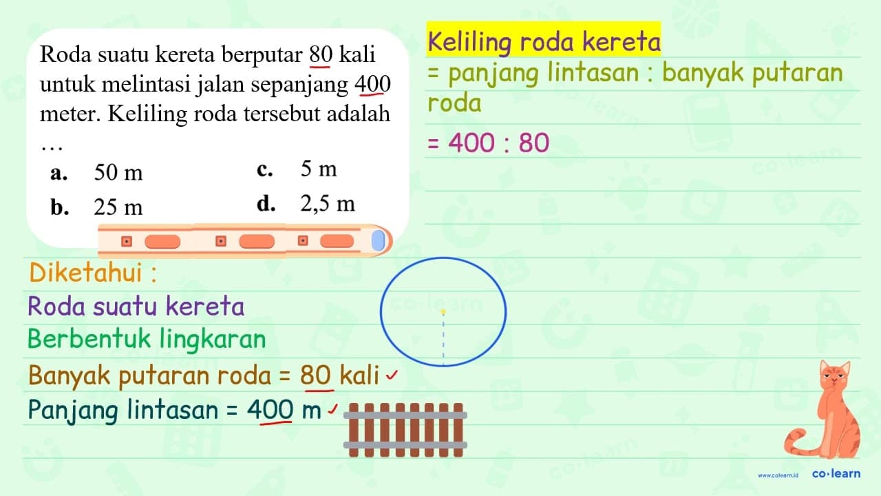 Roda suatu kereta berputar 80 kali untuk melintasi jalan