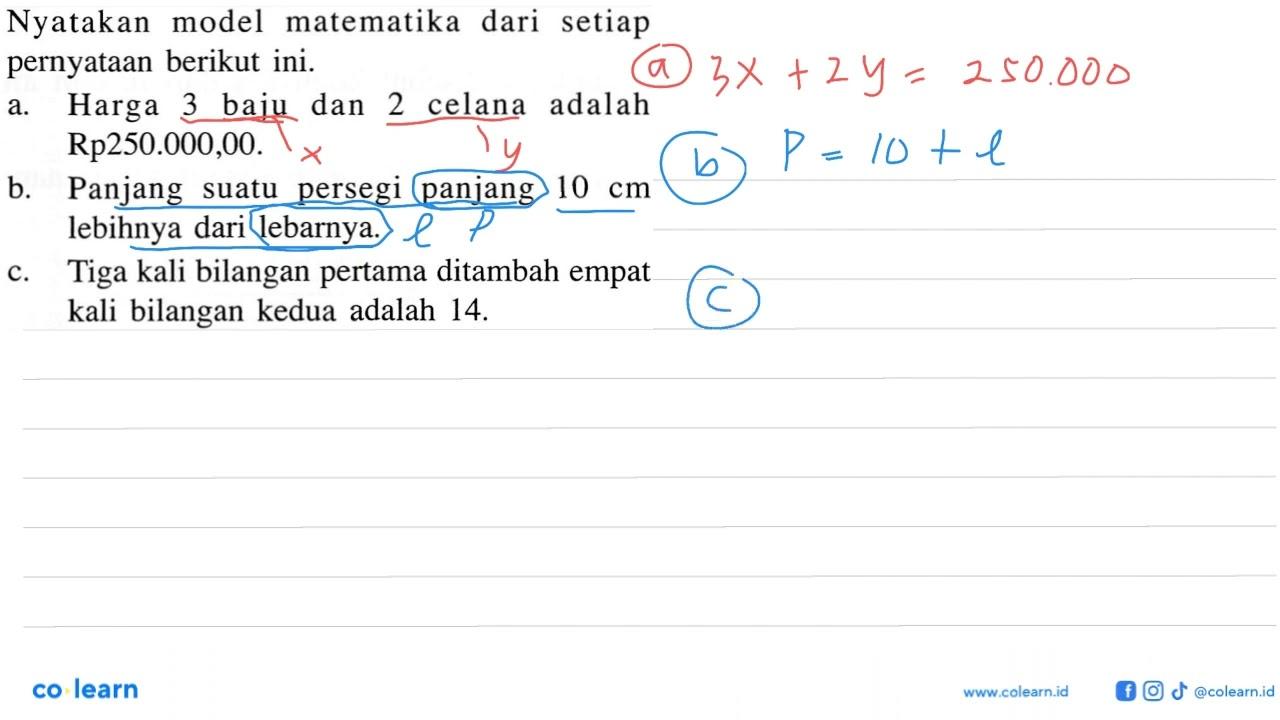 Nyatakan model matematika dari setiap pernyataan berikut