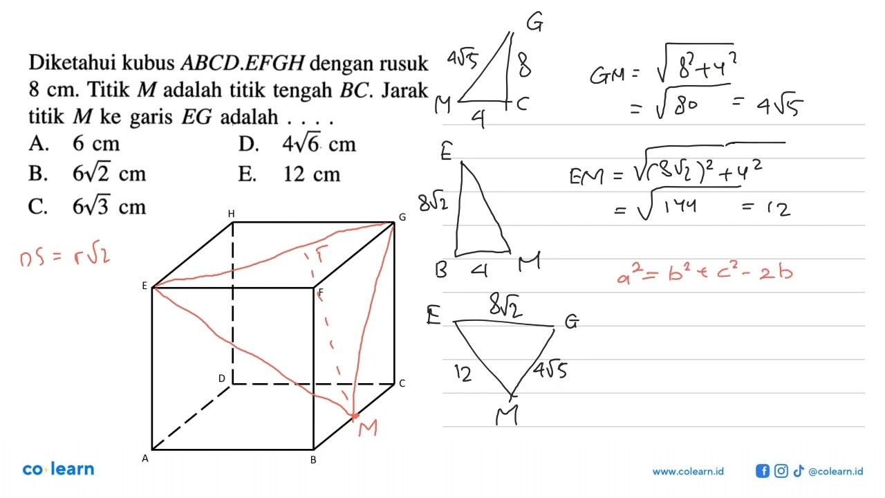 Diketahui kubus ABCD.EFGH dengan rusuk 8 cm. Titik M adalah