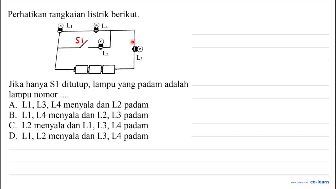 Perhatikan rangkaian listrik berikut. Jika hanya S1