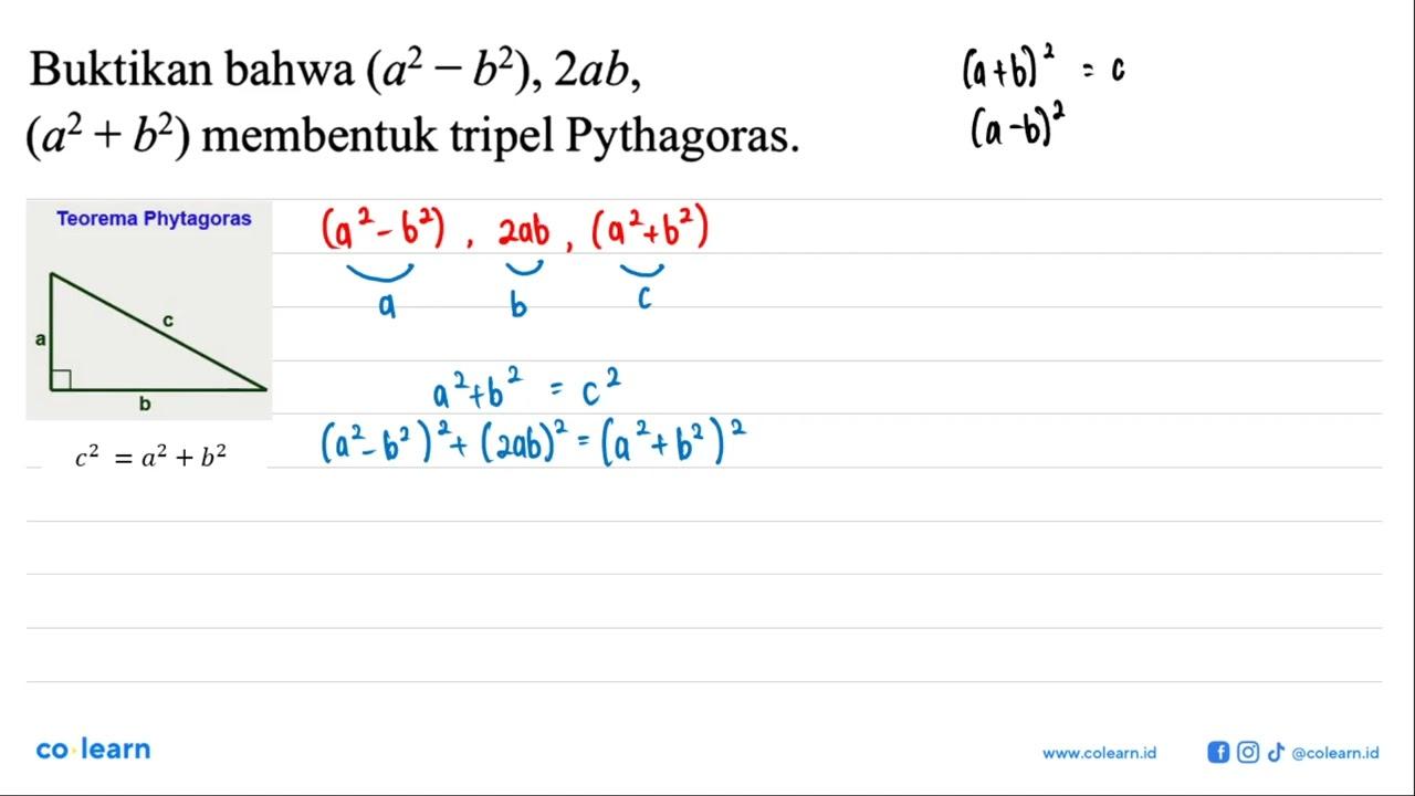 Buktikan bahwa (a^2-b^2), 2ab, (a^2+b^2) membentuk tripel