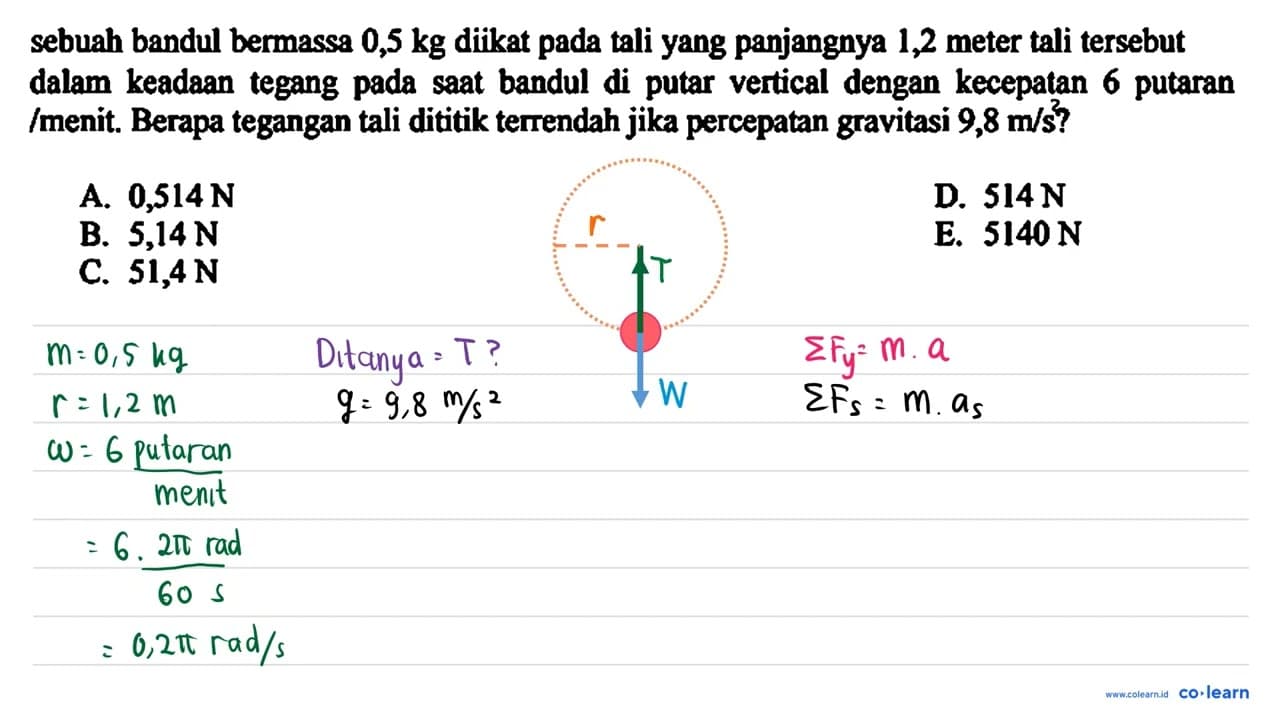 sebuah bandul bermassa 0,5 kg diikat pada tali yang