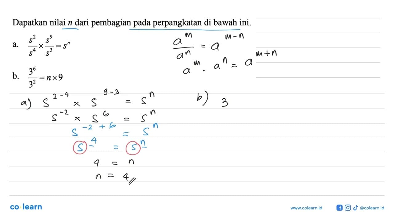 Dapatkan nilai n dari pembagian pada perpangkatan di bawah