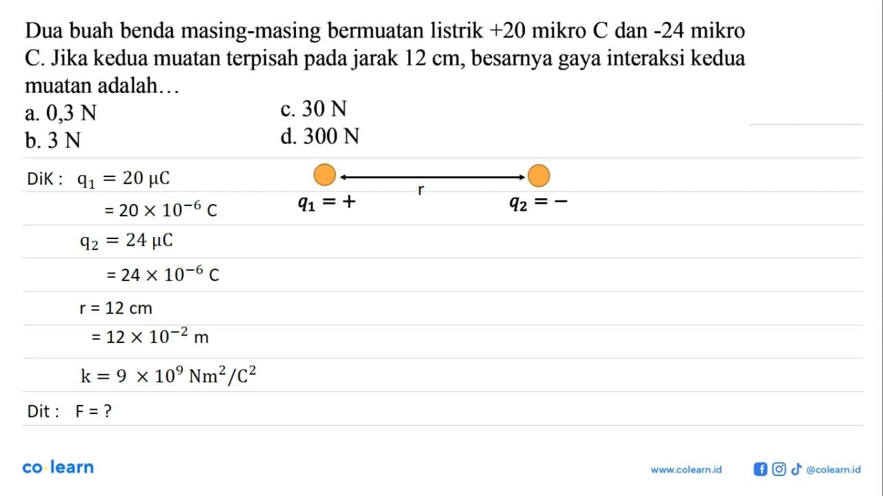 Dua buah benda masing-masing bermuatan listrik +20 mikro C