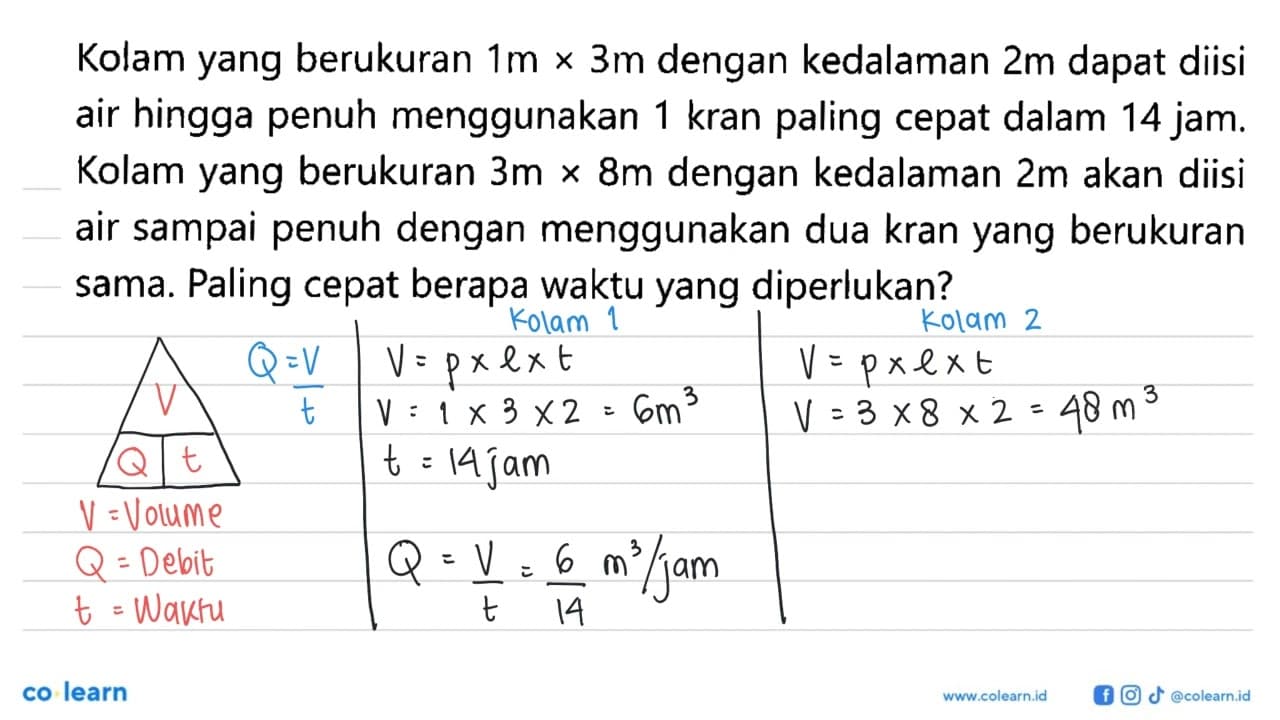 Kolam yang berukuran 1m x 3m dengan kedalaman 2m dapat