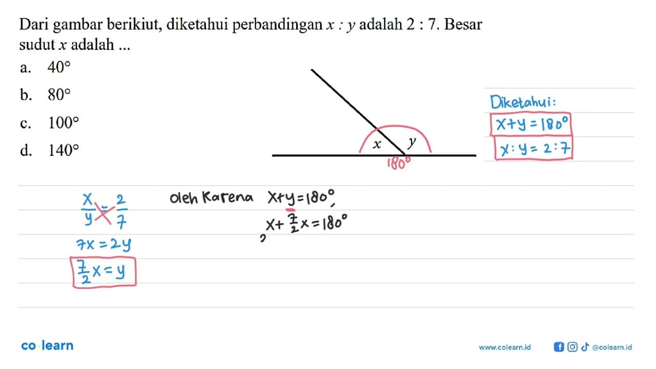 Dari gambar berikiut, diketahui perbandingan x: y adalah 2: