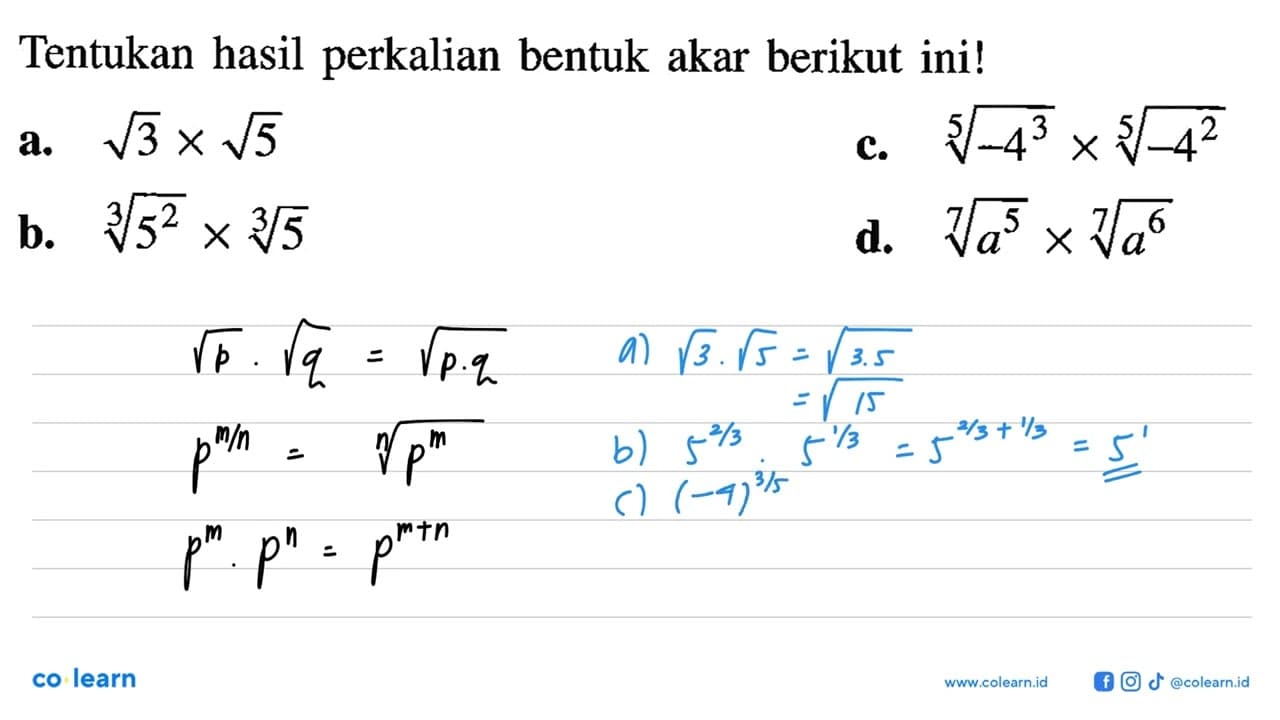 Tentukan hasil perkalian bentuk akar berikut ini!