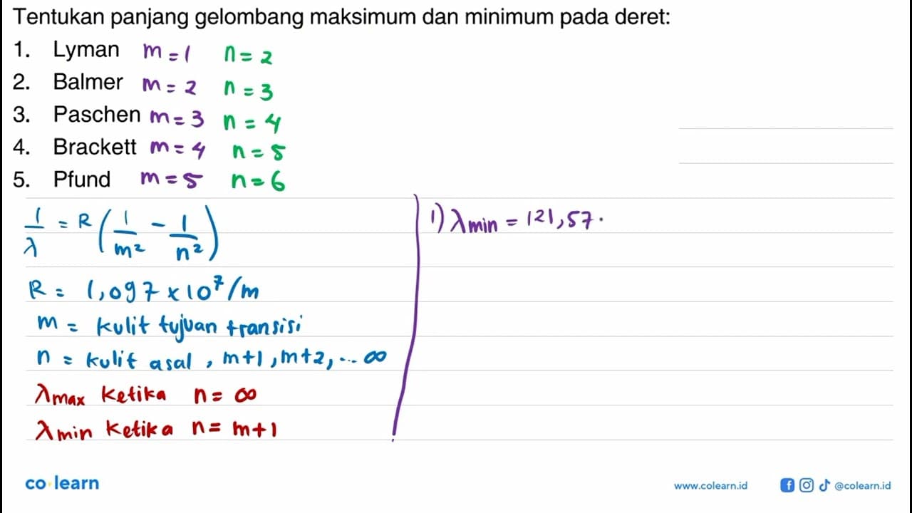 Tentukan panjang gelombang maksimum dan minimum pada