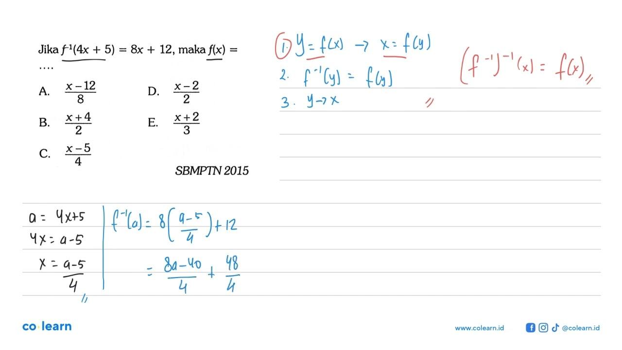 Jika f^1(4x+5)=8x+12, maka f(x)= ....