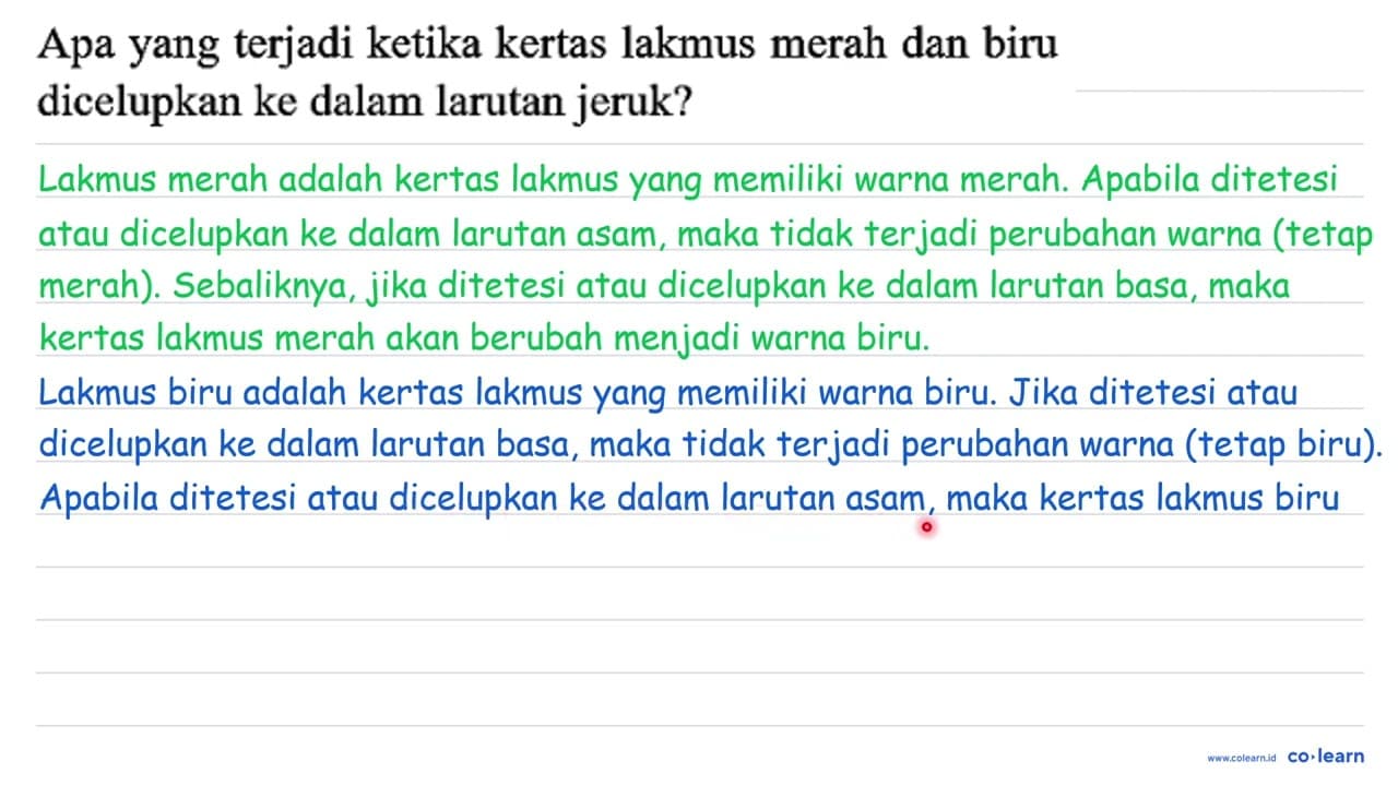 Apa yang terjadi ketika kertas lakmus merah dan biru