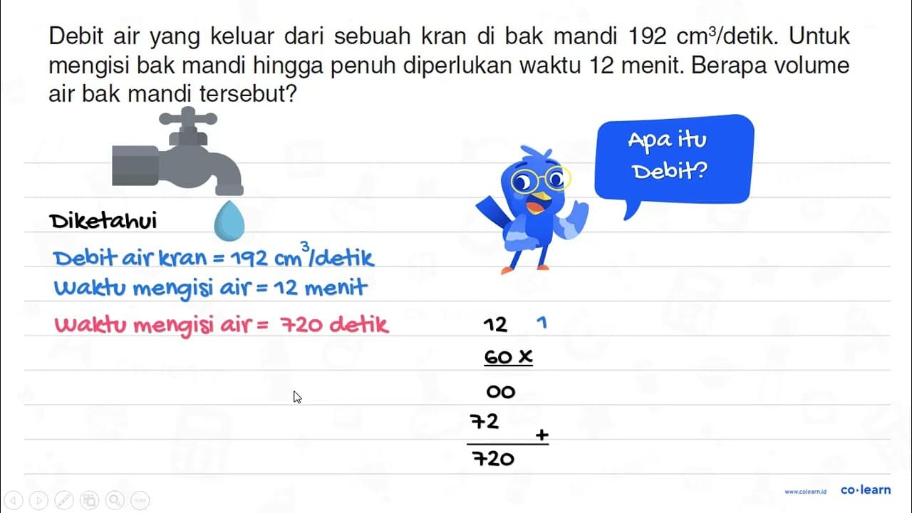 Debit air yang keluar dari sebuah kran di bak mandi 192