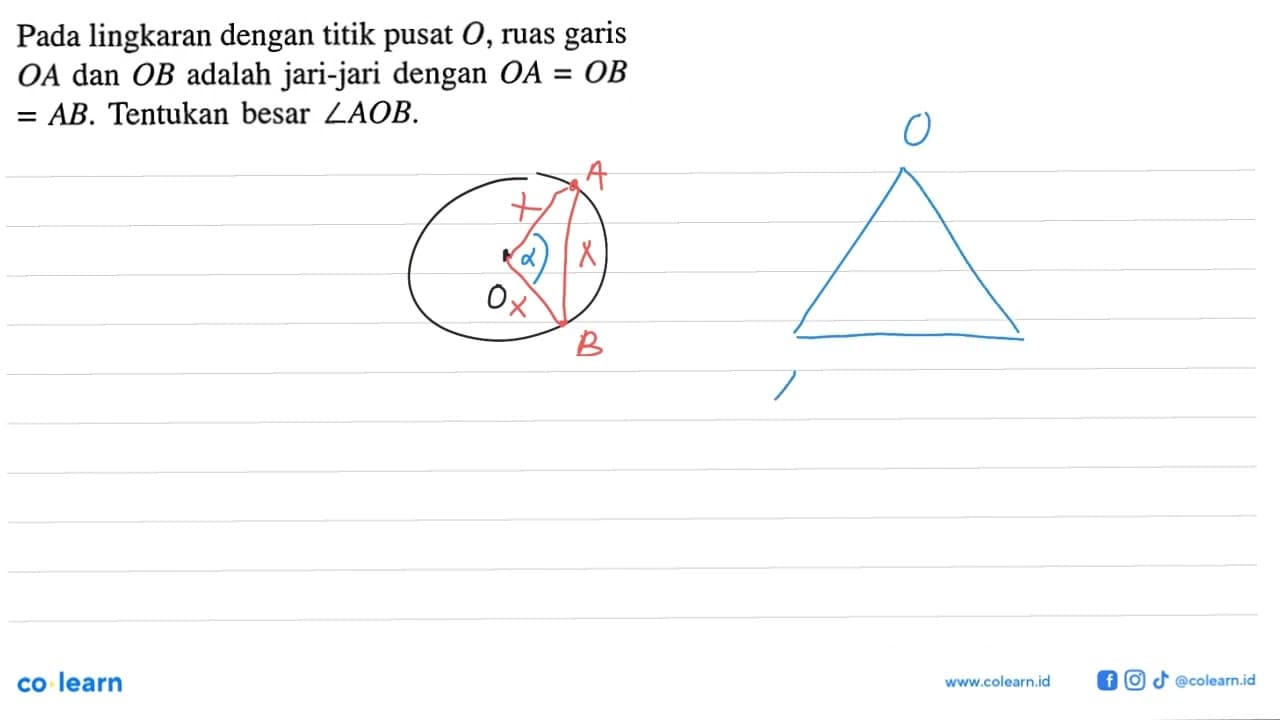 Pada lingkaran dengan titik pusat O, ruas garis OA dan OB