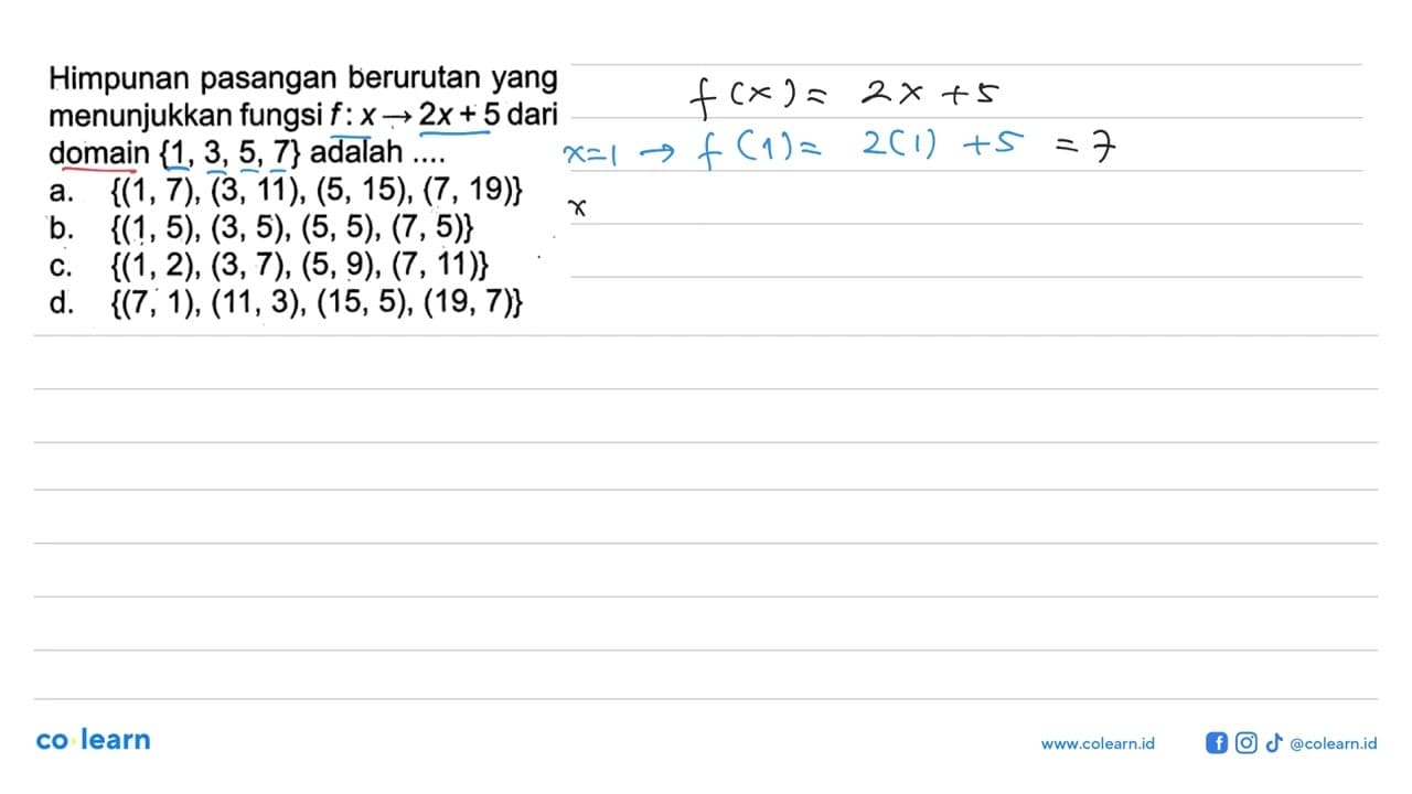 Himpunan pasangan berurutan yang menunjukkan fungsi f : x