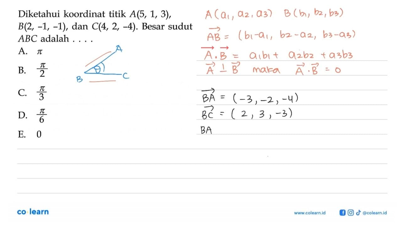 Diketahui koordinat titik A(5,1,3), B(2,-1,-1), dan