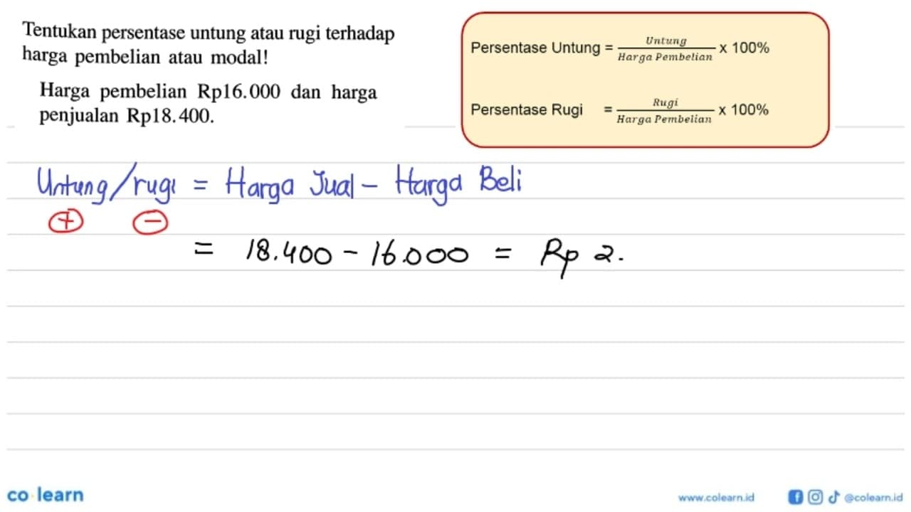 Tentukan persentase untung atau rugi terhadap harga