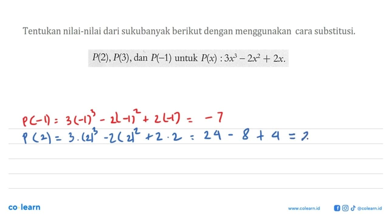 Tentukan nilai-nilai dari sukubanyak berikut dengan