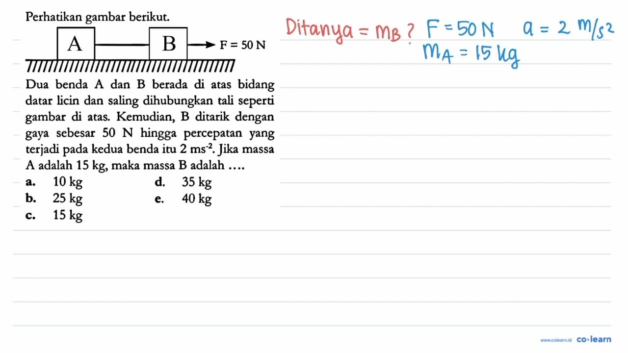 Perhatikan gambar berikut. Dua benda A dan B berada di atas