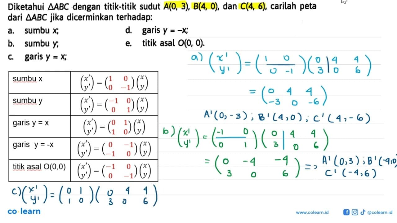 Diketahui segitiga ABC dengan titik-titik sudut A(0, 3),