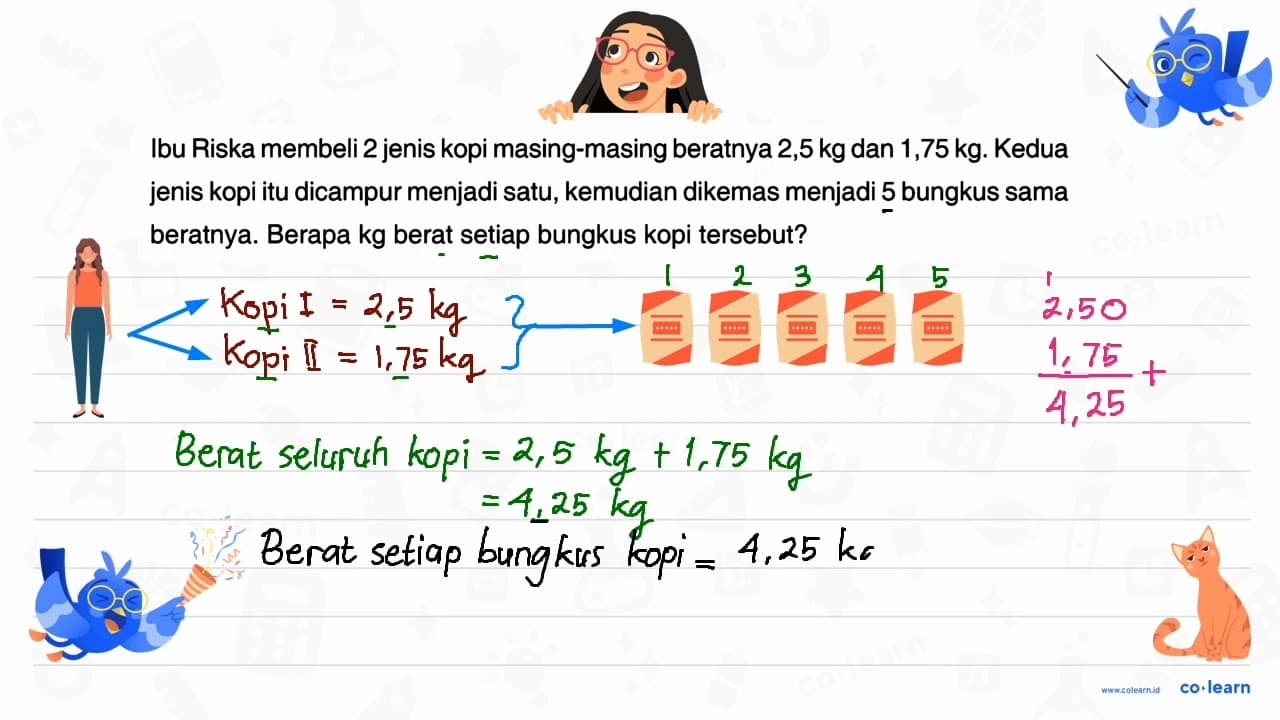 Ibu Riska membeli 2 jenis kopi masing-masing beratnya 2,5