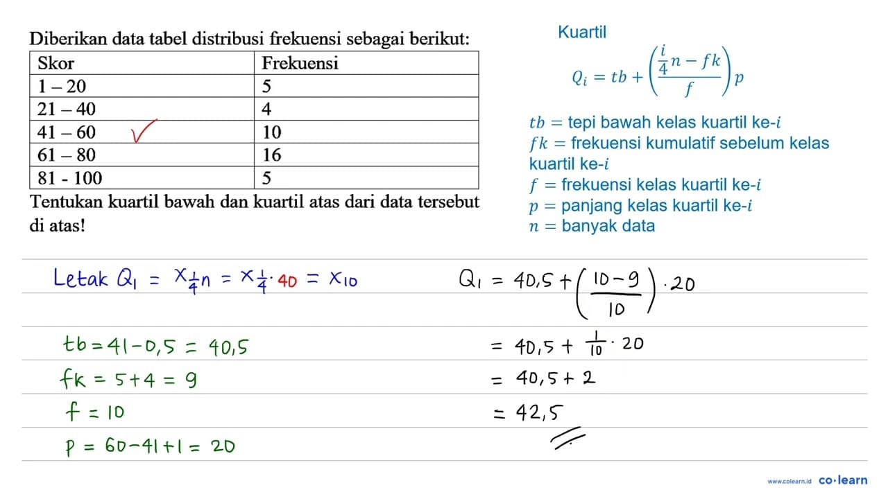 Diberikan data tabel distribusi frekuensi sebagai berikut: