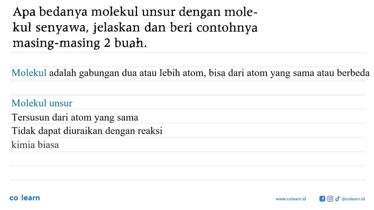 Apa bedanya molekul unsur dengan molekul senyawa, jelaskan