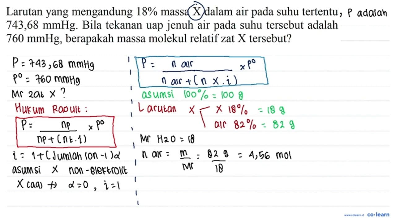 Larutan yang mengandung 18% massa X dalam air pada suhu