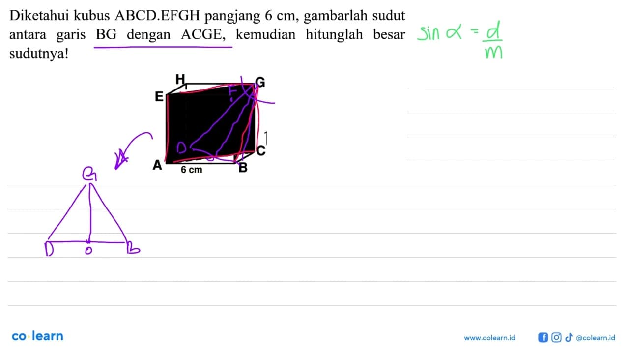 Diketahui kubus ABCD.EFGH panjang 6 cm , gambarlah sudut