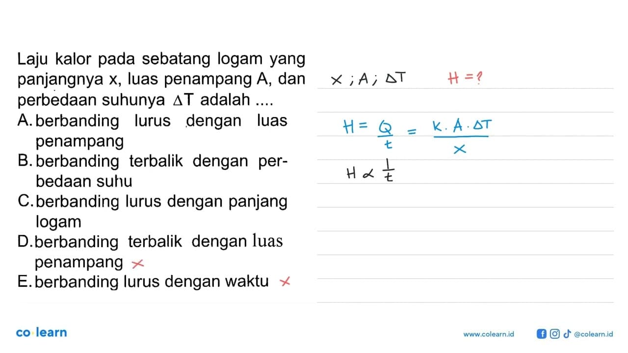 Laju kalor pada sebatang logam yang panjangnya x, luas