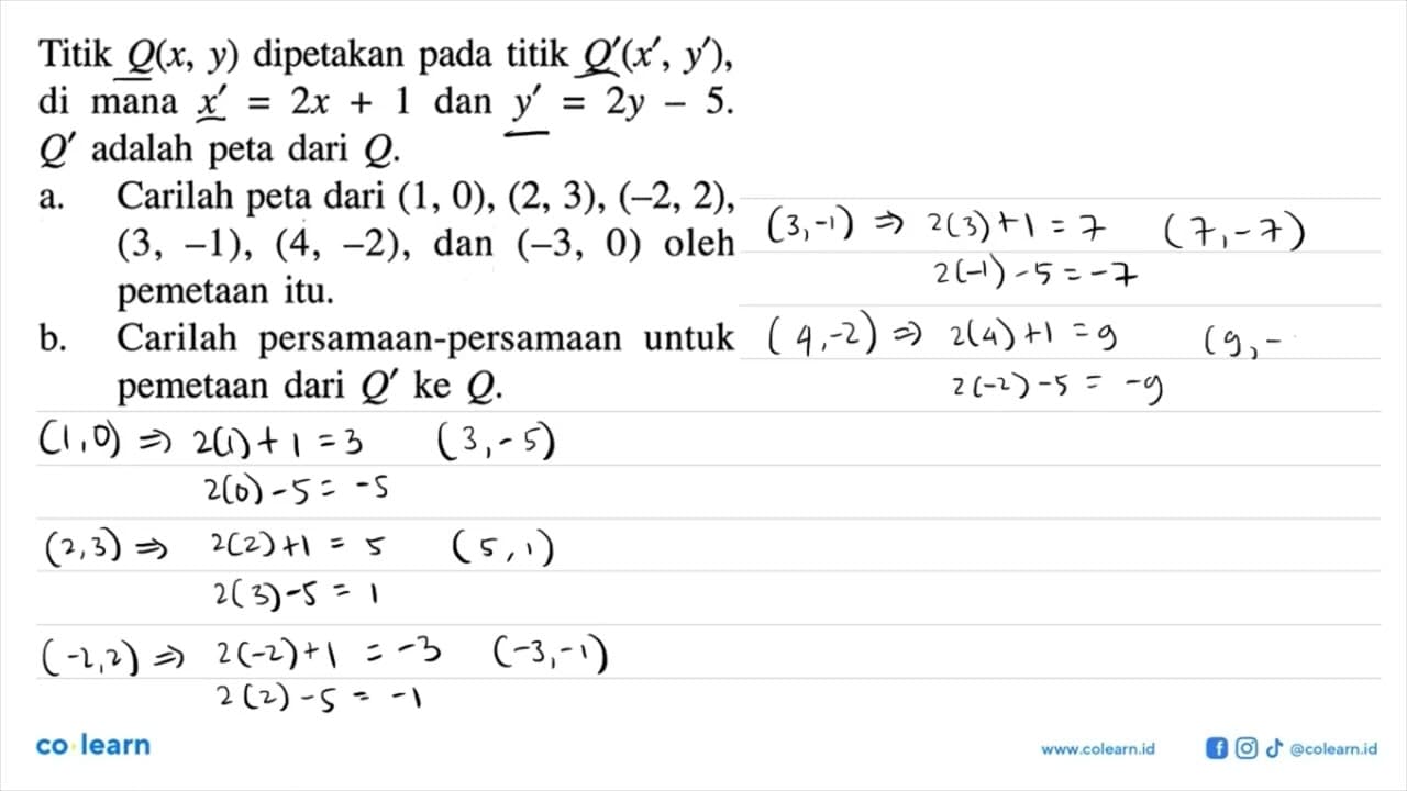 Titik Q(x, y) dipetakan pada titik Q'(x', y'), di mana