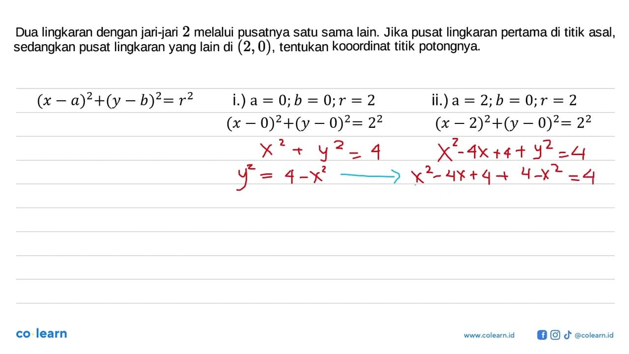 Dua lingkaran dengan jari-jari 2 melalui pusatnya satu sama