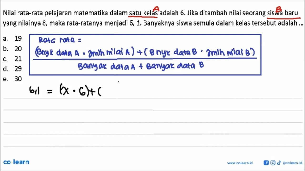 Nilai rata-rata pelajaran matematika dalam satu kelas