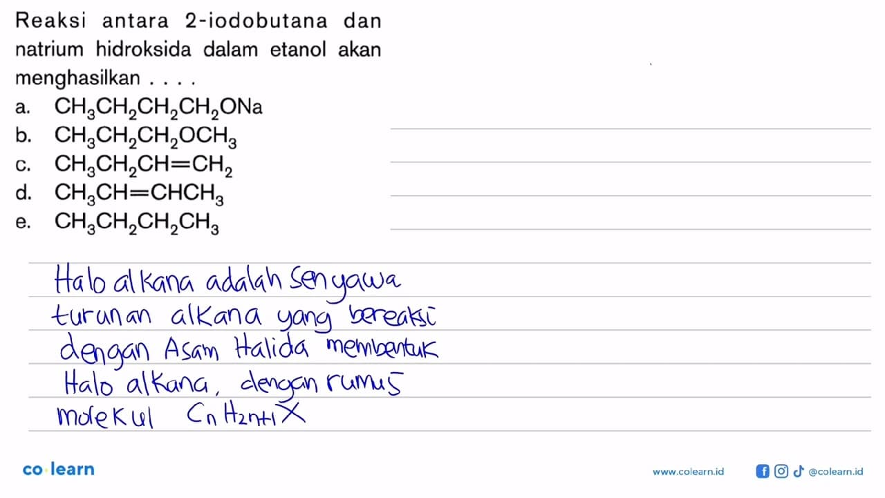 Reaksi antara 2-iodobutana dan natrium hidroksida dalam