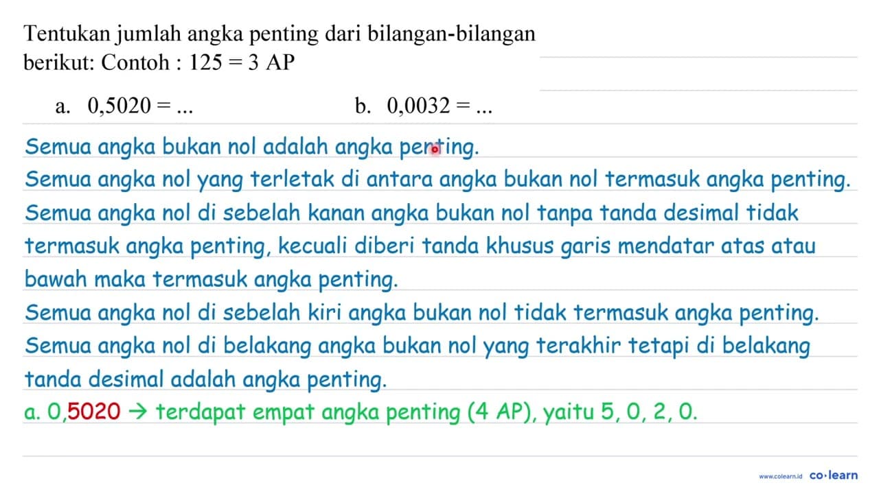 Tentukan jumlah angka penting dari bilangan-bilangan