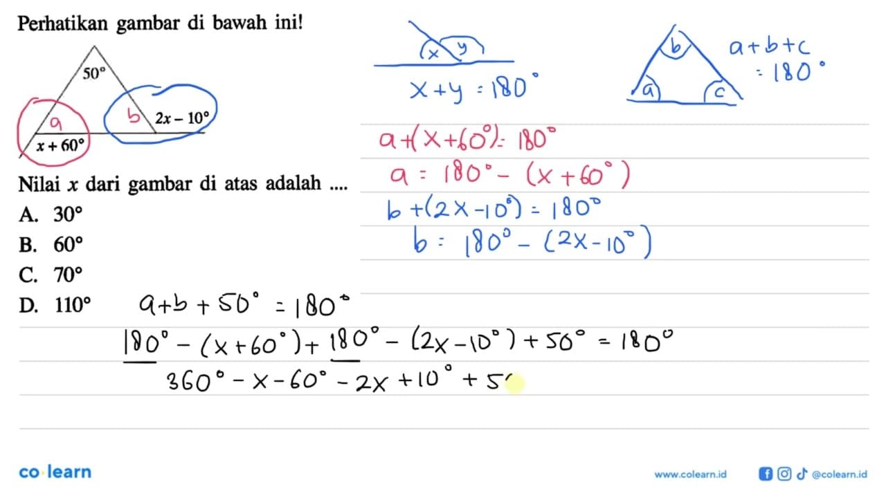 Perhatikan gambar di bawah ini!Nilai x dari gambar di atas