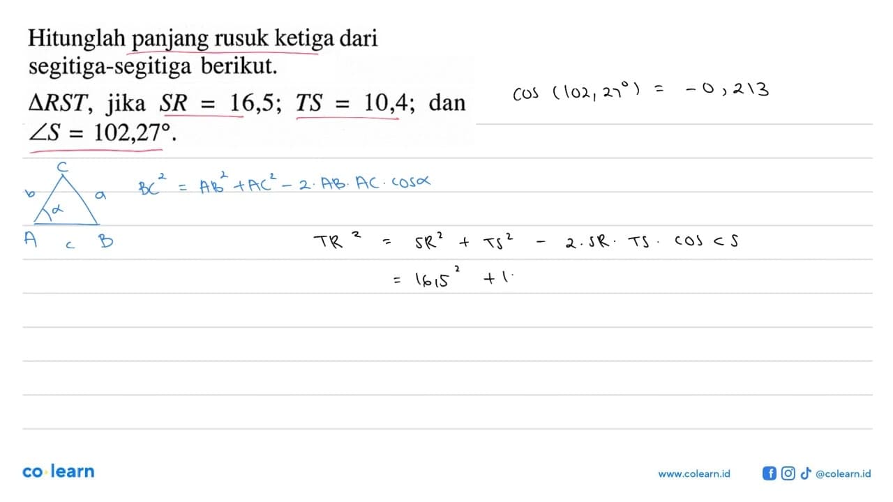 Hitunglah panjang rusuk ketiga dari segitiga-segitiga