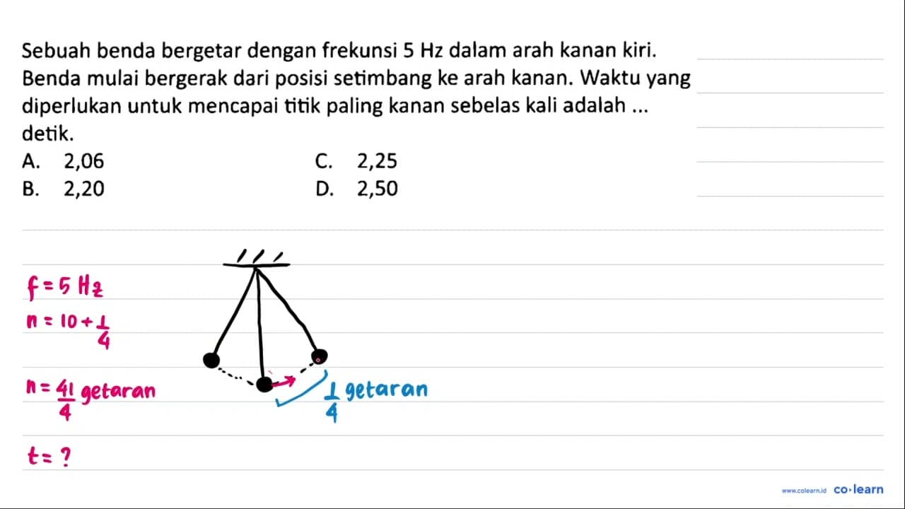 Sebuah benda bergetar dengan frekunsi 5 Hz dalam arah kanan