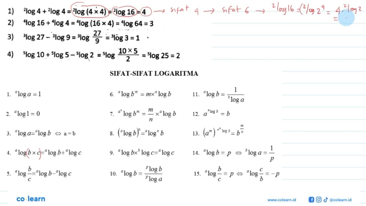 1) 2log4+2log4=2log(4x4)=2log16=4 2)