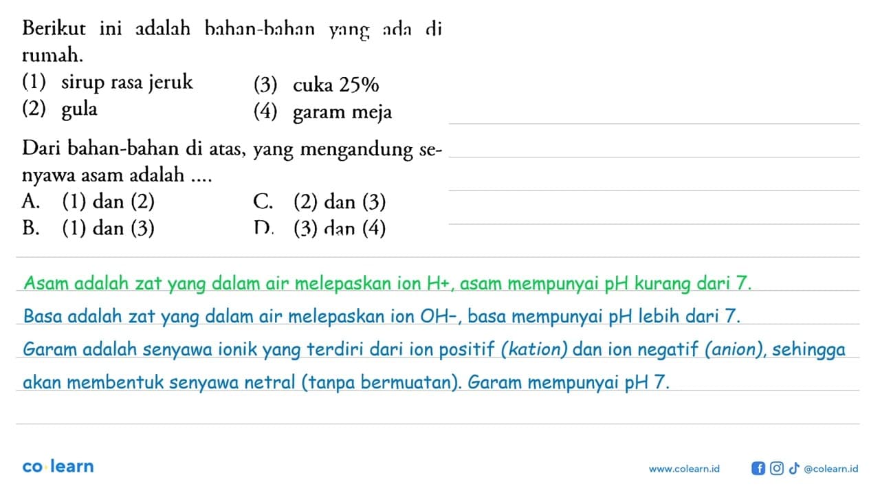 Berikut ini adalah bahan-bahan yang ada di rumah. (1) sirup