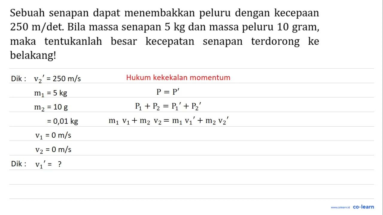 Sebuah senapan dapat menembakkan peluru dengan kecepaan 250