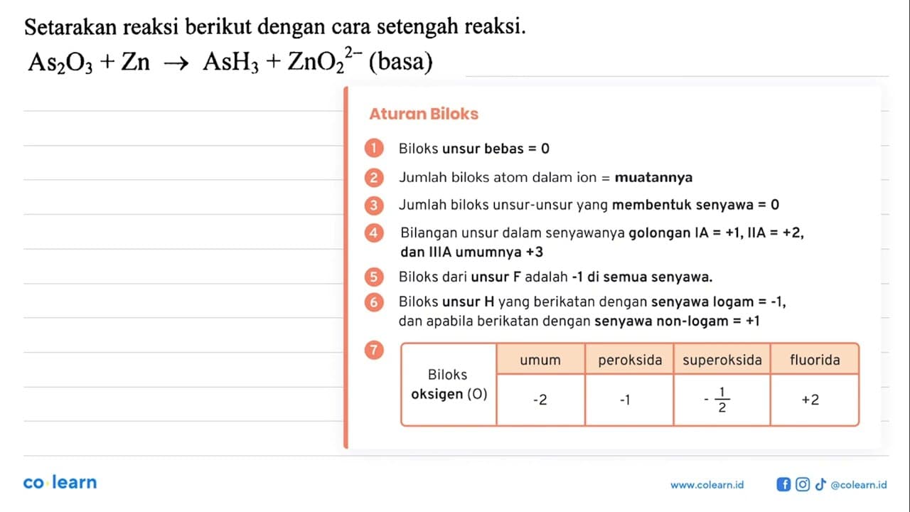 As2O3 + Zn -> AsH3 + ZnO2^-2 (basa)