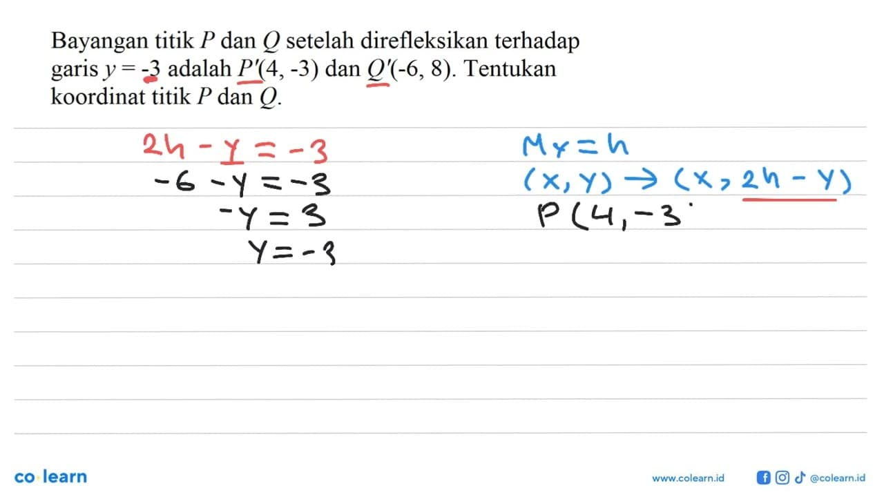 Bayangan titik P dan Q setelah direfleksikan terhadap garis