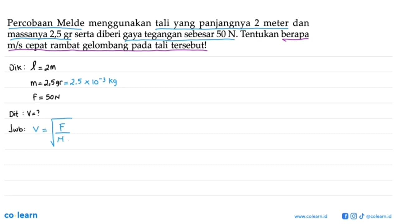 Percobaan Melde menggunakan tali yang panjangnya 2 meter