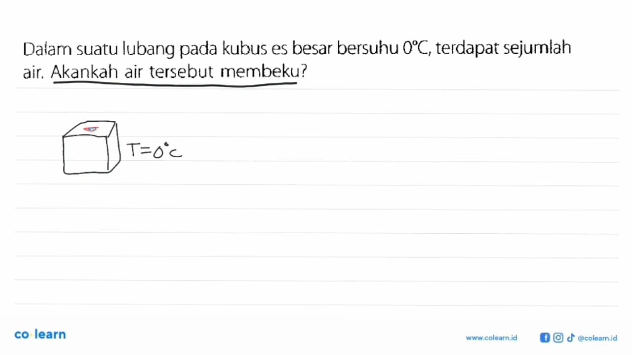 Dalam suatu lubang pada kubus es besar bersuhu 0 C,