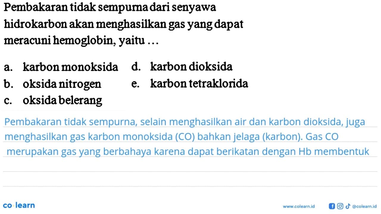 Pembakaran tidak sempuma dari senyawa hidrokarbon akan