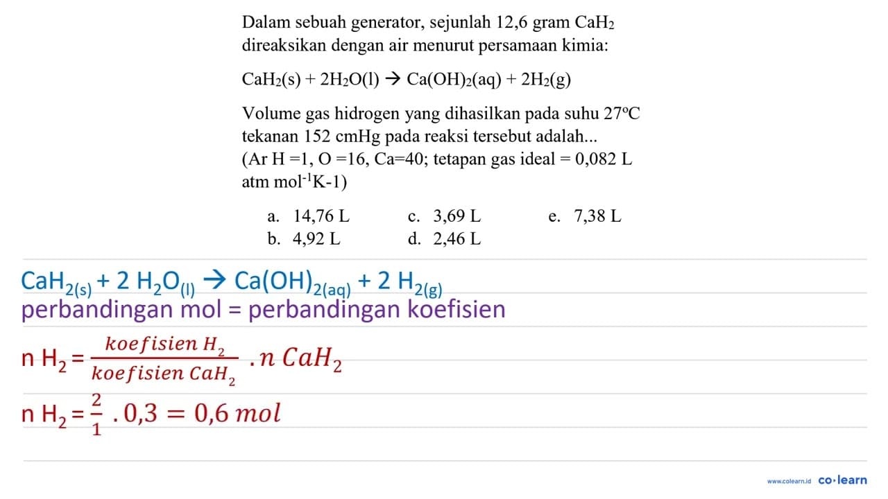 Dalam sebuah generator, sejunlah 12,6 gram CaH_(2)