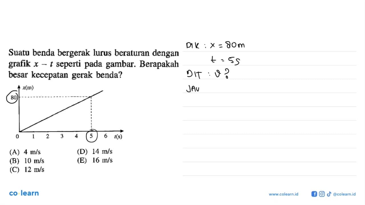 Suatu benda bergerak lurus beraturan dengan grafik x -t