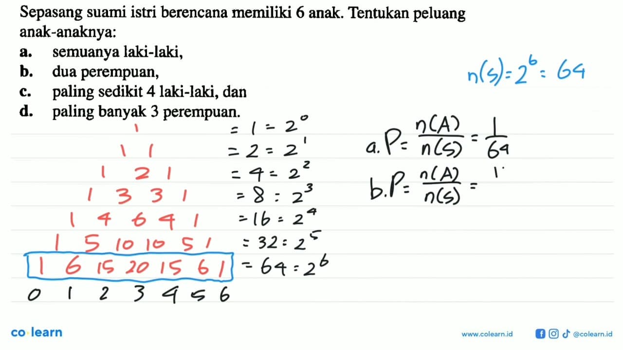 Sepasang suami istri berencana memiliki 6 anak. Tentukan