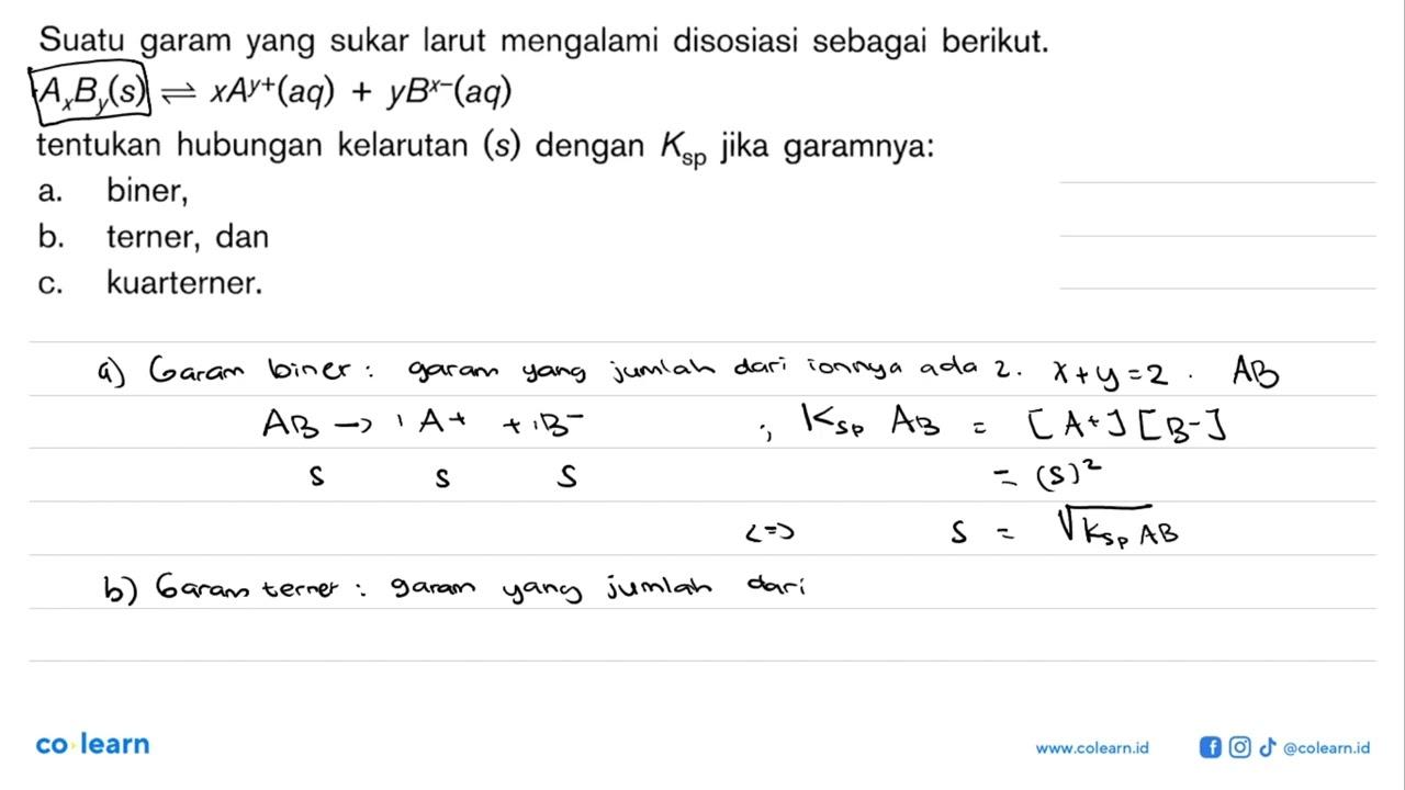 Suatu garam yang sukar larut mengalami disosiasi sebagai