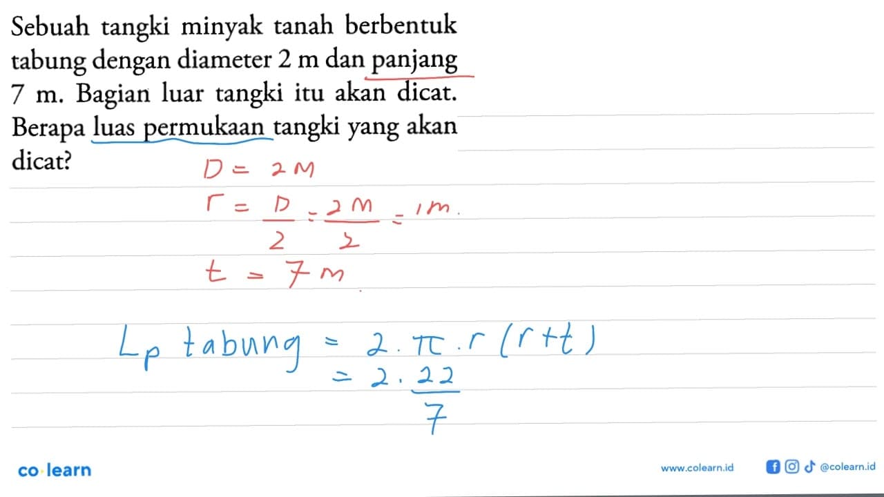 Sebuah tangki minyak tanah berbentuk tabung dengan diameter