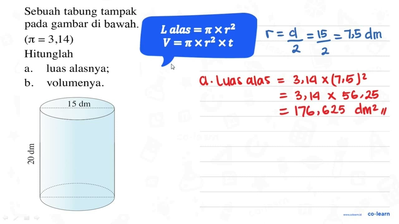 Sebuah tabung tampak pada gambar di bawah. (pi=3,14)